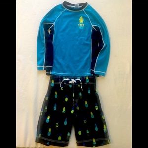 Swim trunks and long sleeve rashguard set 🍍